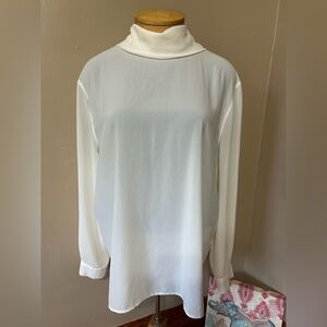 VTG Jones New York Tunic Blouse Size 18 Cream Sheer  Long Sleeved Turtle Neck